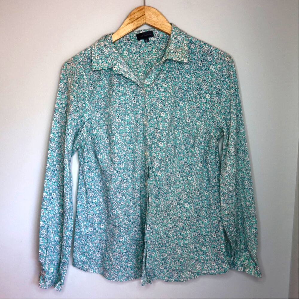 The Limited Turquoise Blue Green Floral Button-Down Shirt L Y2K Cottage